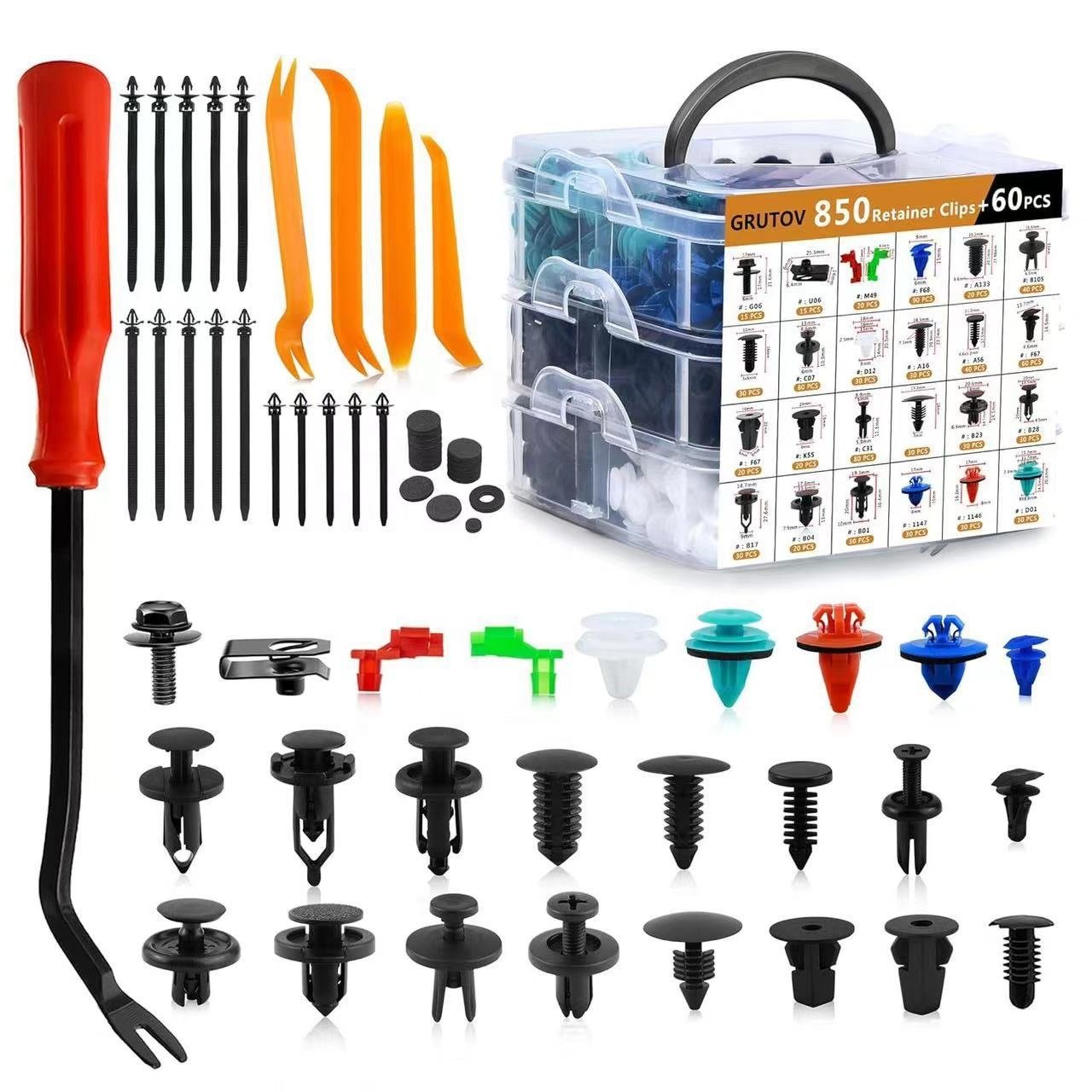 910PCS Car Plastic Push Retainer Door Panel Trim Clips Car Body Fasteners Assortment Fender Rivet Bumper Fastener Removal Tools