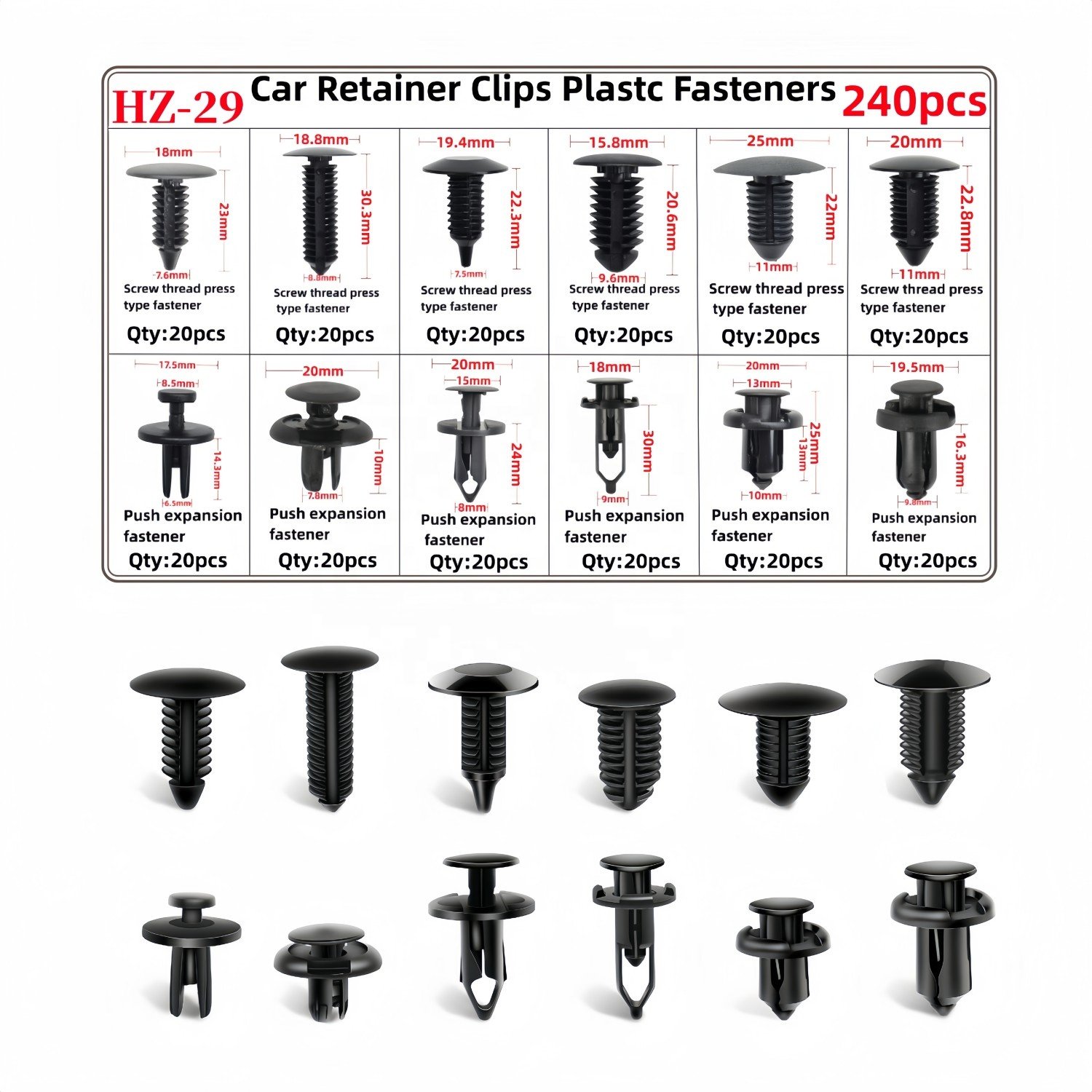 240PCS Auto Push Pin Rivets Set Plastic Rivets Fasteners Bumper Retainer Car Clips
