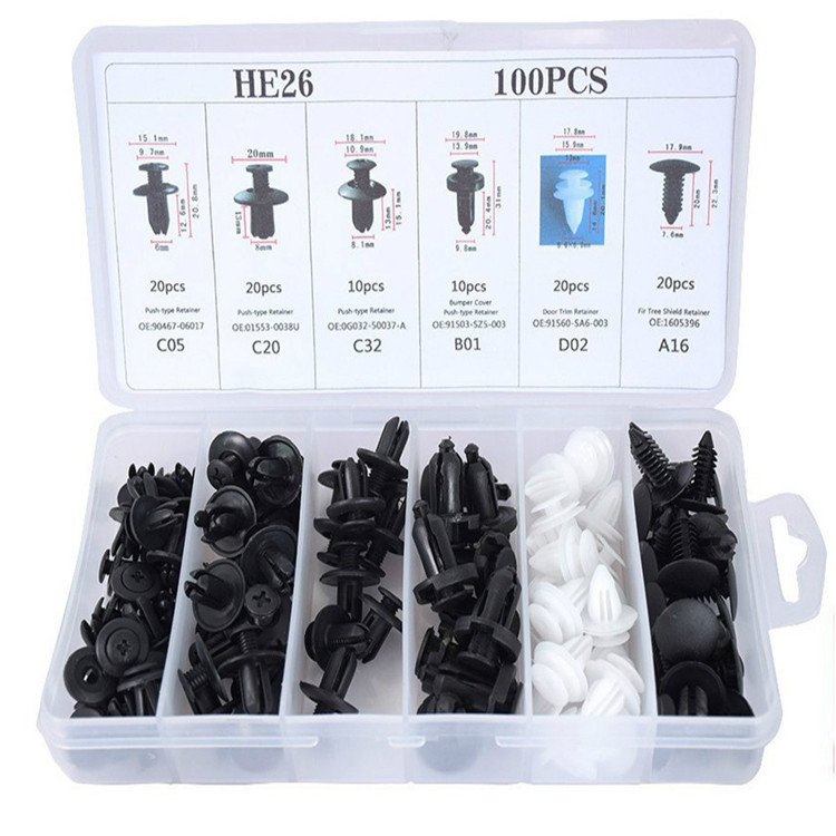 100 Pcs Car Universal Box Buckle Hybrid Fastener Clip Car Bumper Door Trim Clip HE26