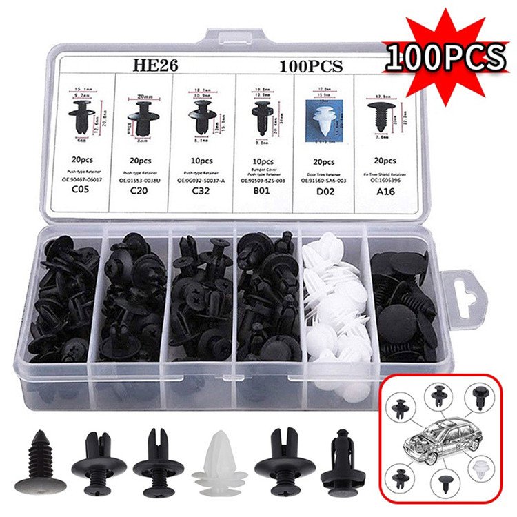 100 Pcs Car Universal Box Buckle Hybrid Fastener Clip Car Bumper Door Trim Clip HE26
