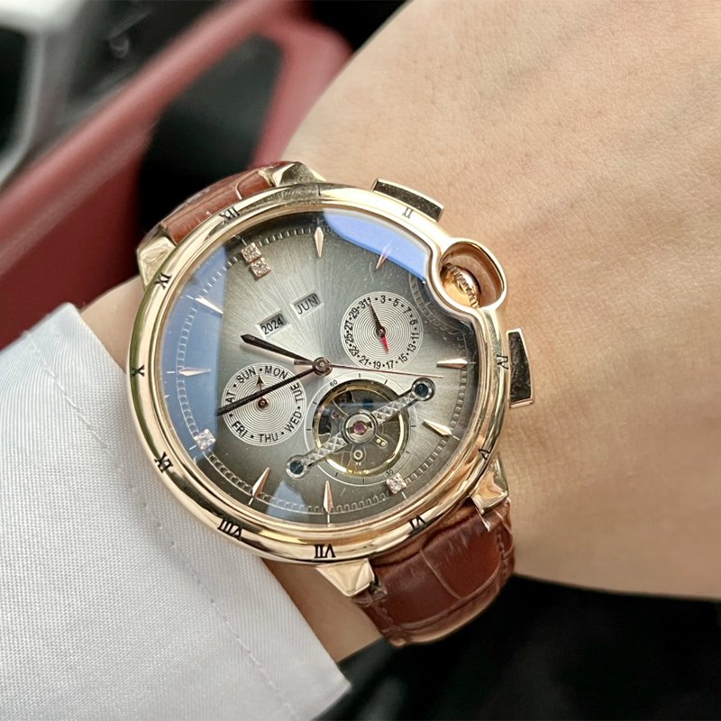 Customizable Luxury Men's Fashion Automatic Watch Pointer Dial Display Waterproof Steel Band Tourbillon Feature Mechanical Style