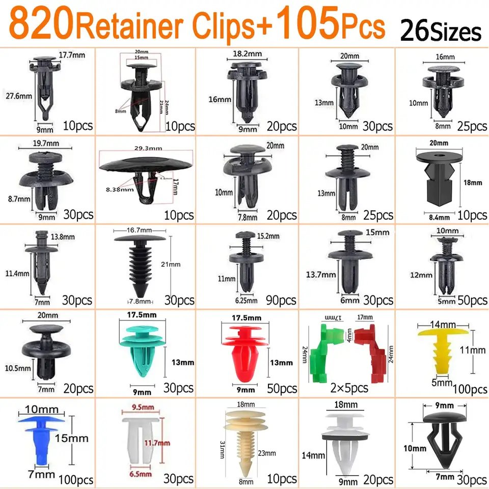 925pcs Car Clips Plastic Car Bumper Fastener 26 Sizes Push Retainer Rivets Kit Door Trim Panel Fender Clips Bumper Clips C0066