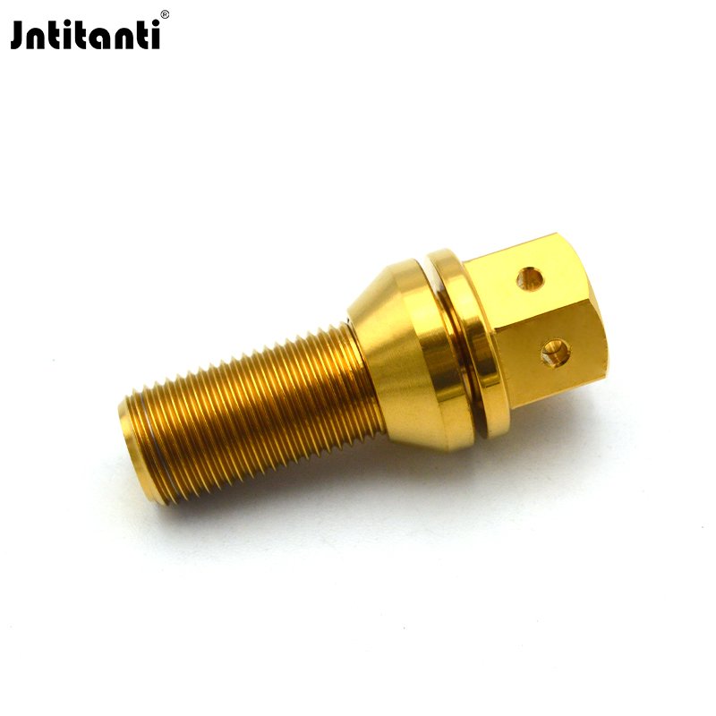 HRmin Gold Color 17mm Drilled Hex Floating Cone Seat Gr.5 Titanium Ti-6Al-4V Automobile Vehicle Car Wheel Bolts M14x1.5x28mm