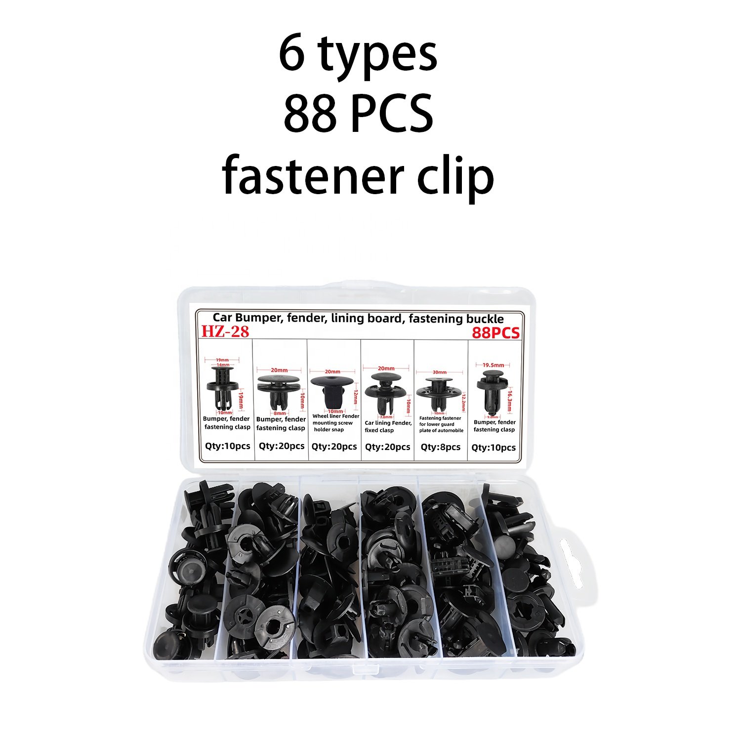 88Pcs 6kinds Nylon Plastic Car Push Retainer Clips Auto Body Fasteners Assortment Clips Rivet Bumper Kit for Honda