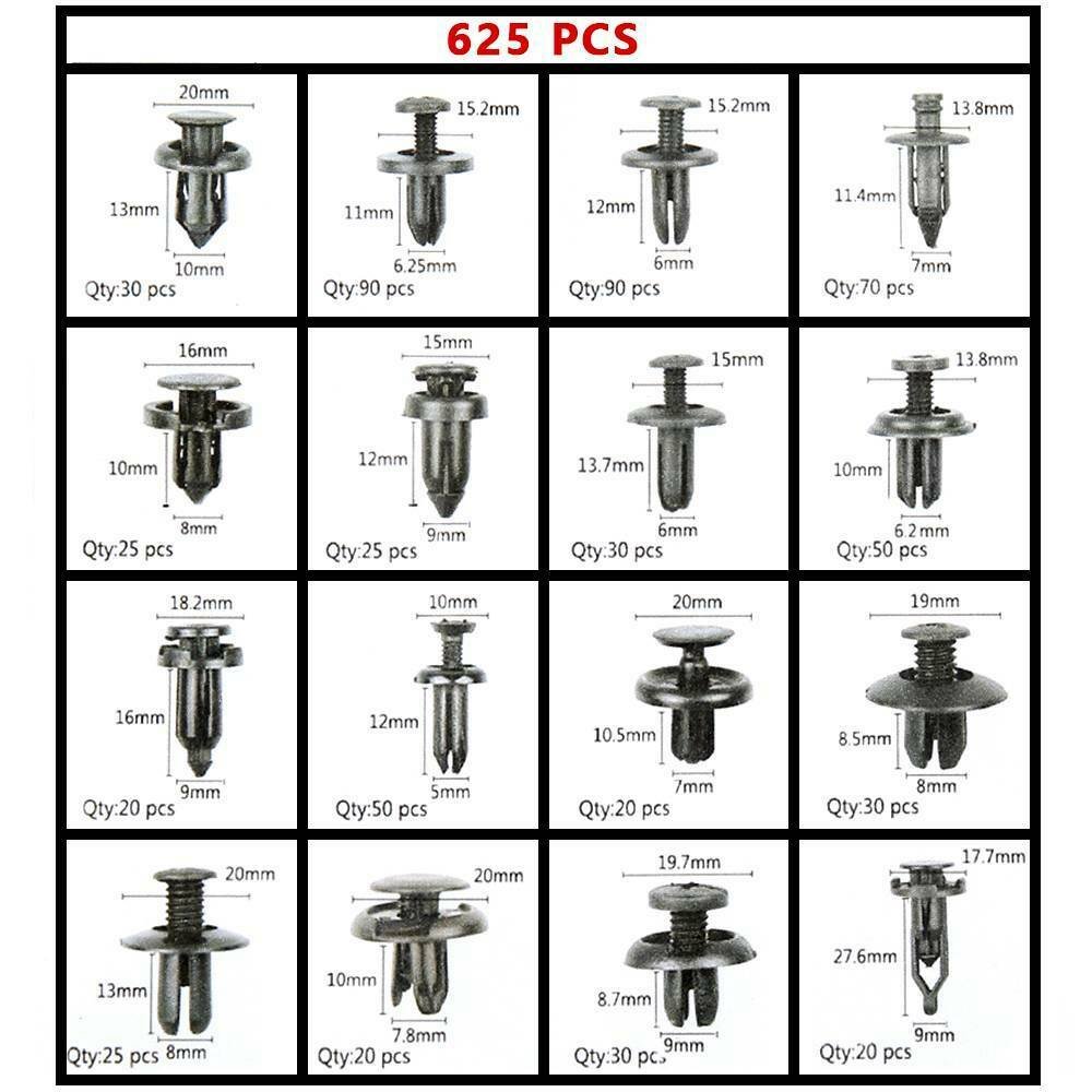 C0002 625PCS Car Plastic Clips car fastener clip Auto bumper rivet door trim panel retainer fastener Kit bumper clips asteners