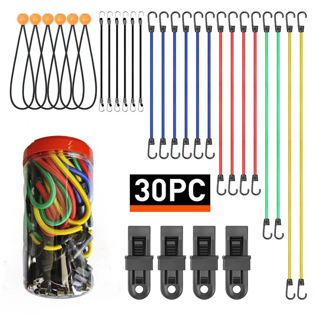 30-Piece Bungee Cords Luggage Cargo Strapping Bungee Cord Metal Hook Lanyard Strap Leash Bungee Cord