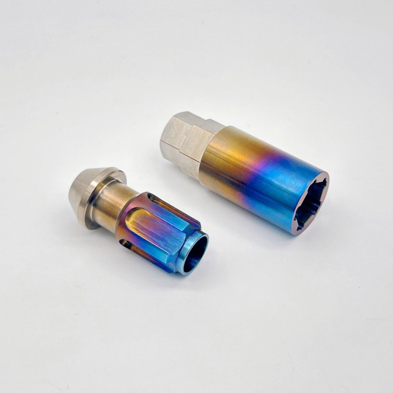 Customized Gr5 Titanium Lug bolt and nut M12/M14 1.5 Open End Locking Lug Nuts Anti-theft Wheel Nut 20PCS with wrenches for AUTO