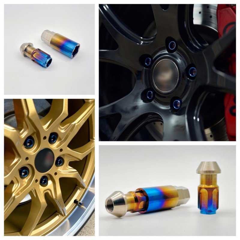 Customized Gr5 Titanium Lug bolt and nut M12/M14 1.5 Open End Locking Lug Nuts Anti-theft Wheel Nut 20PCS with wrenches for AUTO
