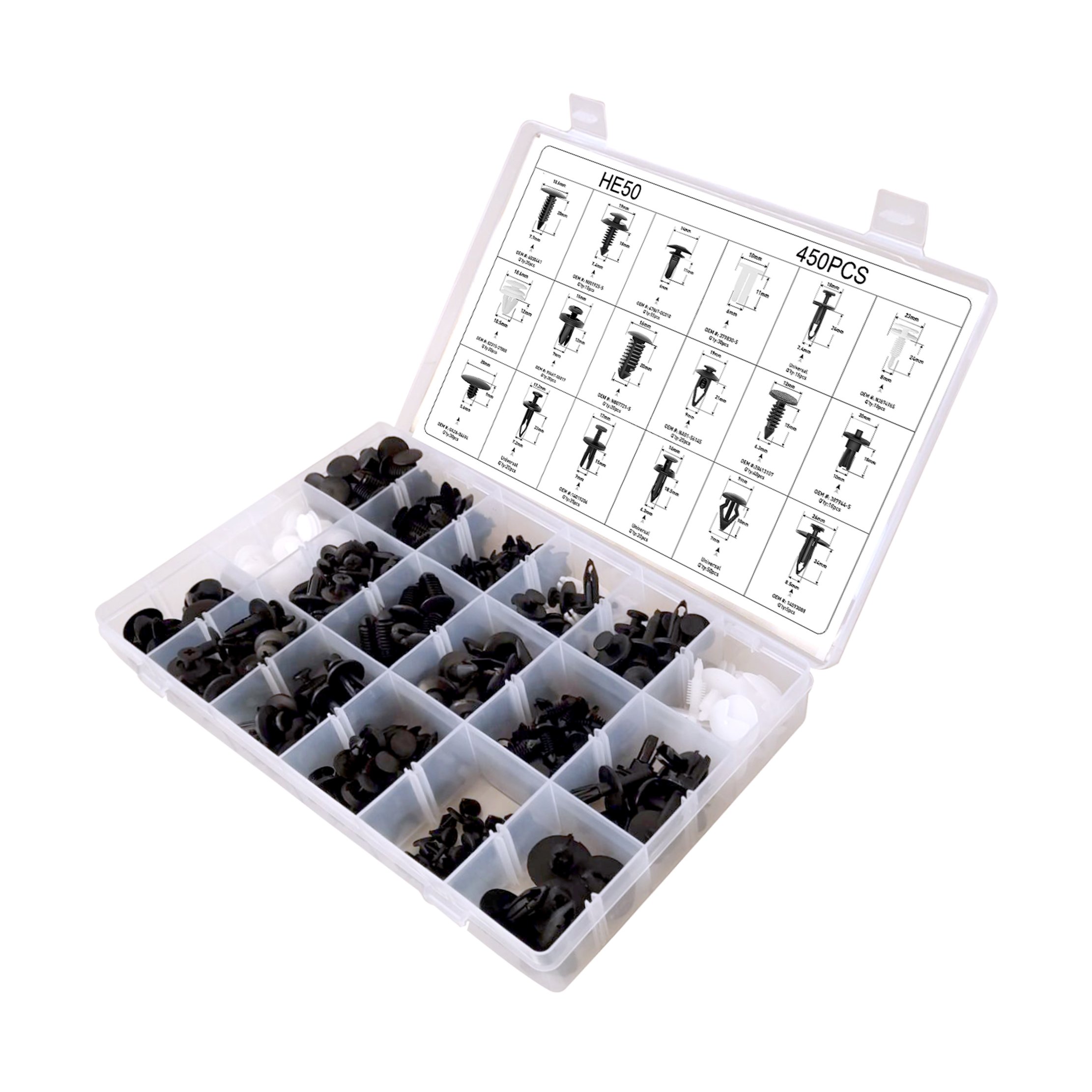 450PCS/set Universal Auto Rivet Clips Plastic Fastener Rivets Clips Set Body Clips Assortment HE50