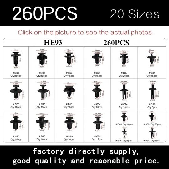 260pcs Universal Push Type Car Retainer Door Plastic Clips for Auto Fasteners Trim Clips Car Plastic Bumper Plastic Push Rivet