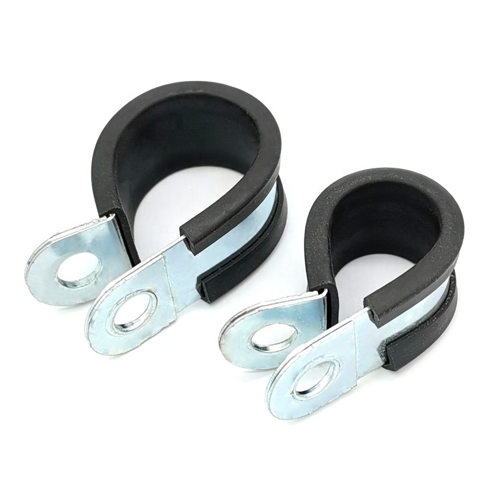 Customized Auto Cable Pipe Clamp with Zinc Finish P Type Rubber Lined Cable Hose Clamps Galvanized Steel