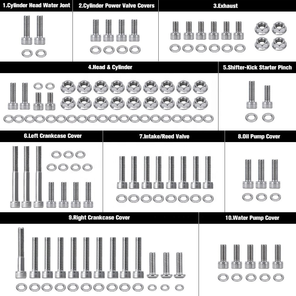 151Pcs Polished Engine Bolt Screw Set For Yamaha YFZ 350 Banshee ATV Cylinder Head Water Joint Bolts Exhaust Bolts PQY-EMK19