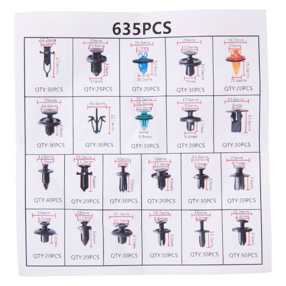C0003 635PCS Car Push Retainer Clips&Auto Fasteners Assortment Car Plastic Clips Rivet Bumper Kit body clips