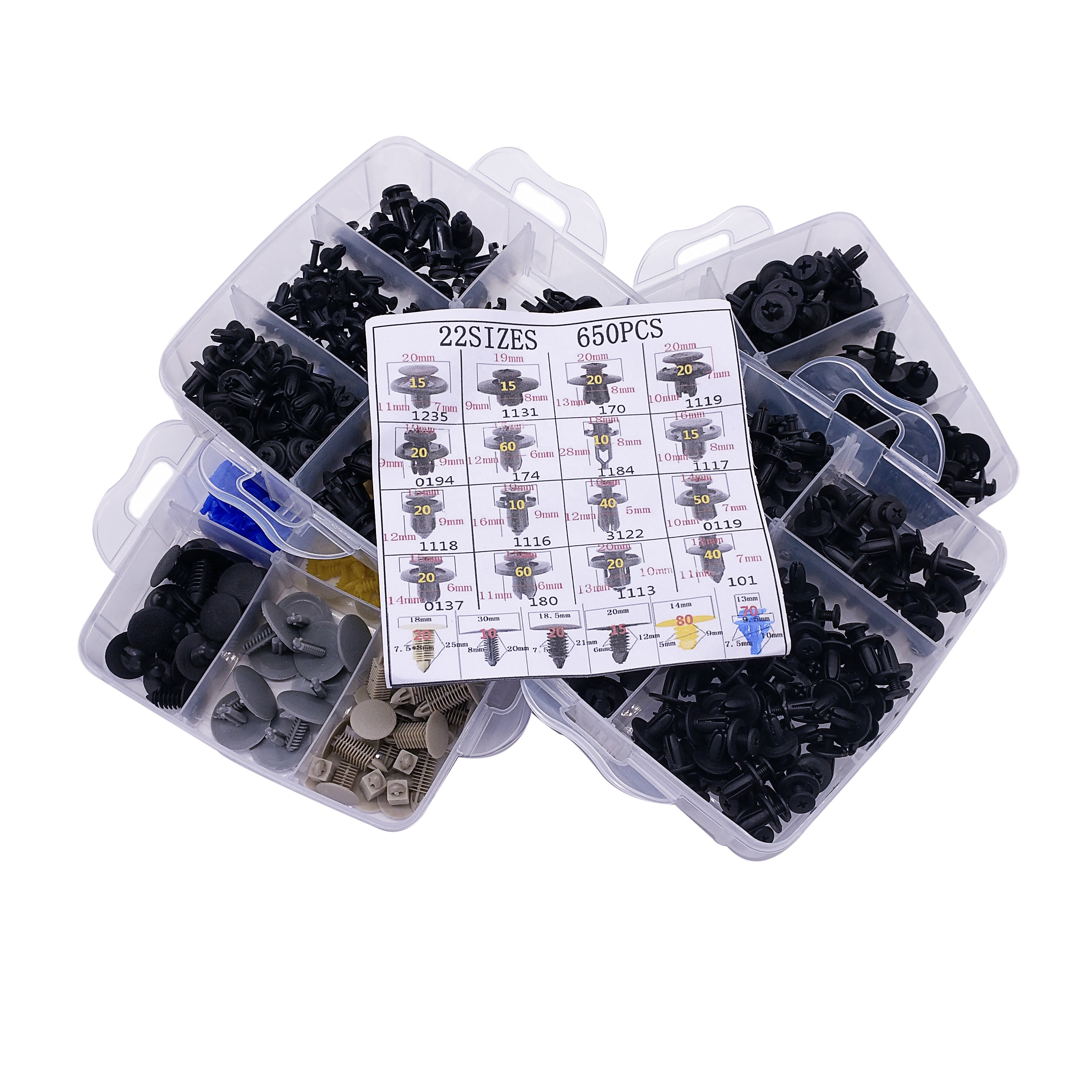 New 650 PCS 3 Layer Box Universal for Car Auto Body Push Pin Plastic Fasteners+30 Tools Set