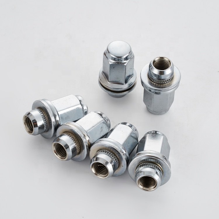 Factory direct sale silver steel M12*1.5 plane belt gasket fastening durable nut tire accessories car wheel nut