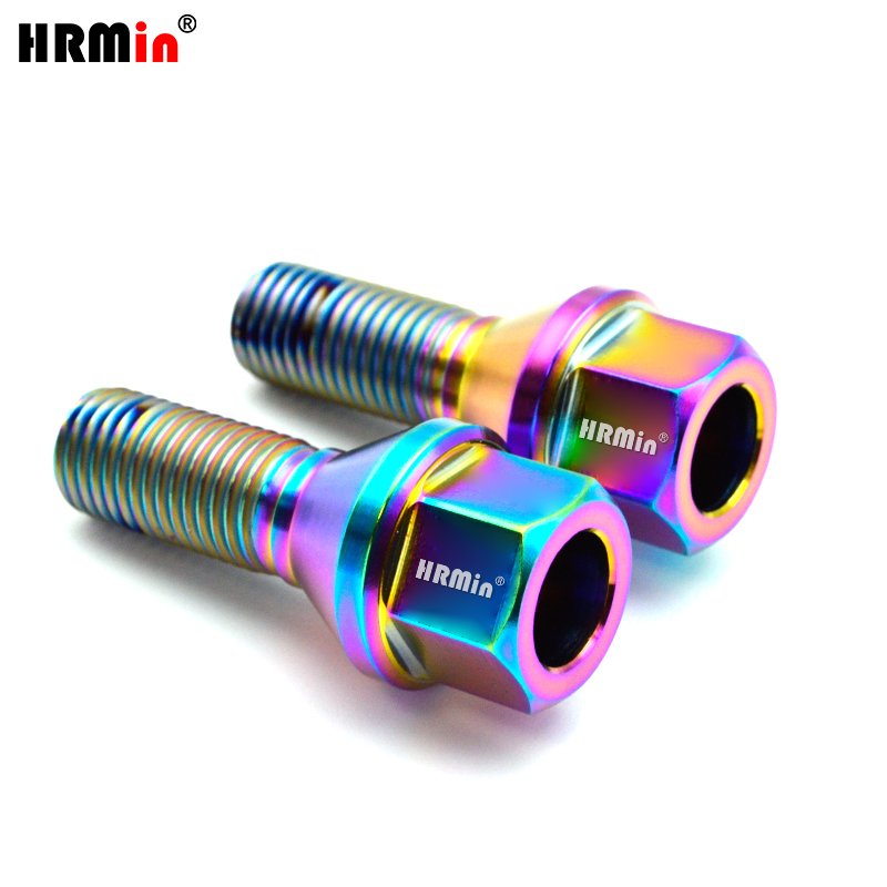 HRMin Rainbow Color Gr5 Titanium 60 Degree Cone Seat Titanium Bolt Wheel Bolt M14*1.25/M12*1.5mm for Racing Car