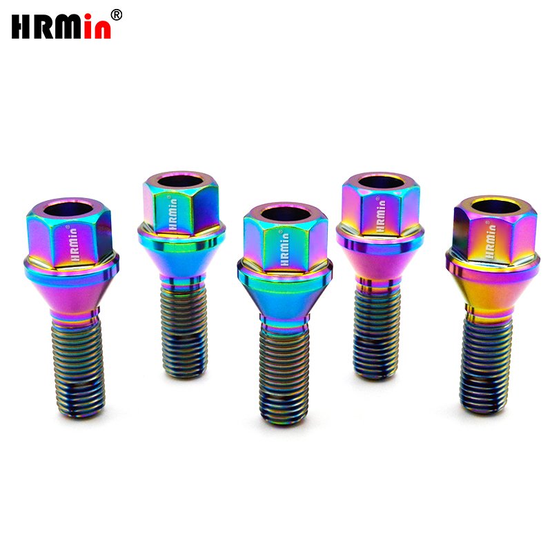 HRMin Rainbow Color Gr5 Titanium 60 Degree Cone Seat Titanium Bolt Wheel Bolt M14*1.25/M12*1.5mm for Racing Car