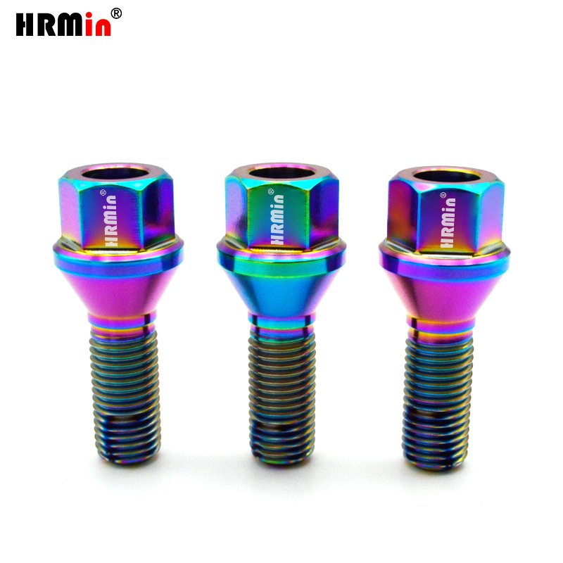 HRMin Rainbow Color Gr5 Titanium 60 Degree Cone Seat Titanium Bolt Wheel Bolt M14*1.25/M12*1.5mm for Racing Car