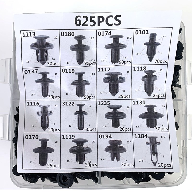 630 Plastic Car Door Panel Trim Clips Kit+4 Different Size Auto Trim Removal Tools +10 Cable Ties +1 Fastener Remover 645pcs set