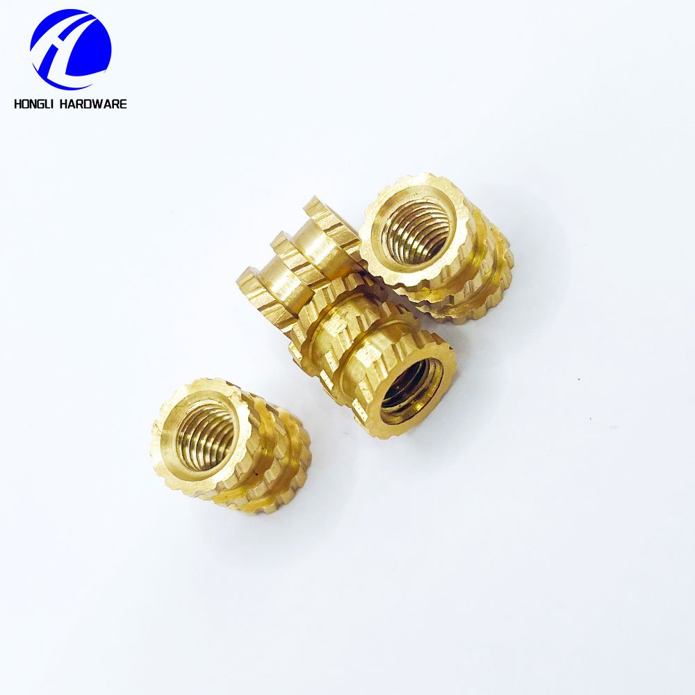 Manufacturer Hardware Flat Internal Thread Cylindrical Copper Stud Vertical Knurled Injection Molded Brass Insert Nut Round Head