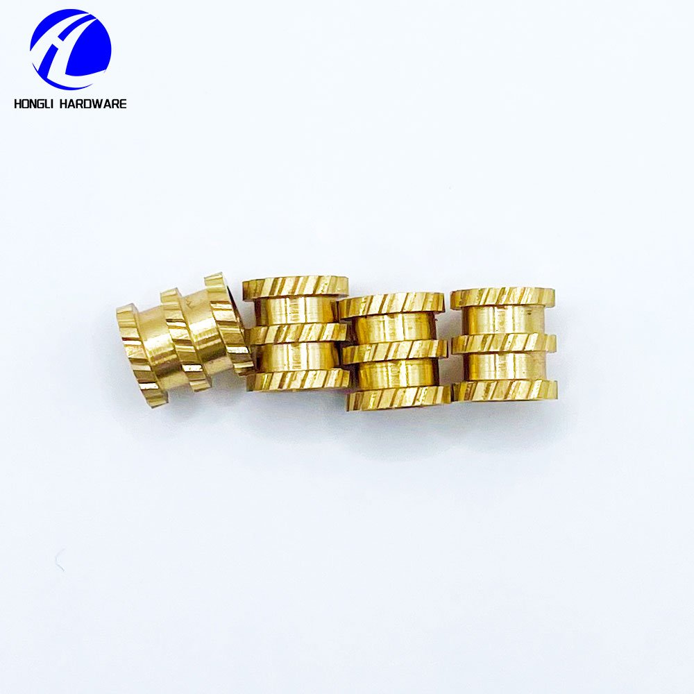 Manufacturer Hardware Flat Internal Thread Cylindrical Copper Stud Vertical Knurled Injection Molded Brass Insert Nut Round Head