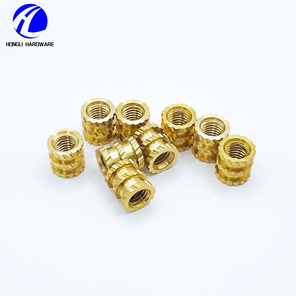 Manufacturer Hardware Flat Internal Thread Cylindrical Copper Stud Vertical Knurled Injection Molded Brass Insert Nut Round Head