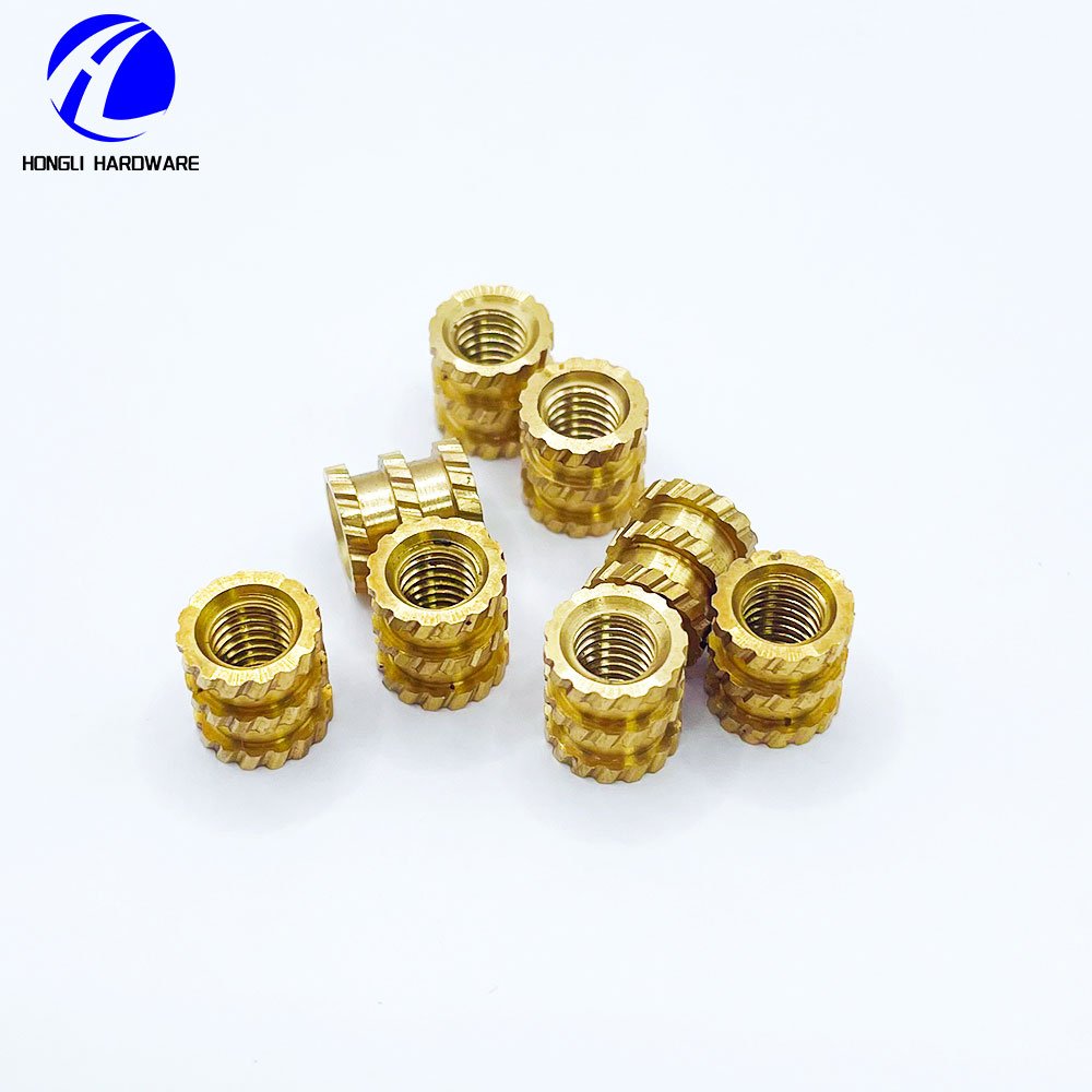 Manufacturer Hardware Flat Internal Thread Cylindrical Copper Stud Vertical Knurled Injection Molded Brass Insert Nut Round Head