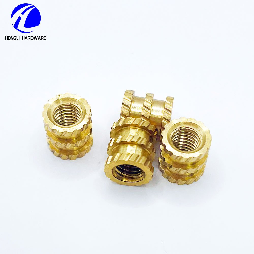 Manufacturer Hardware Flat Internal Thread Cylindrical Copper Stud Vertical Knurled Injection Molded Brass Insert Nut Round Head