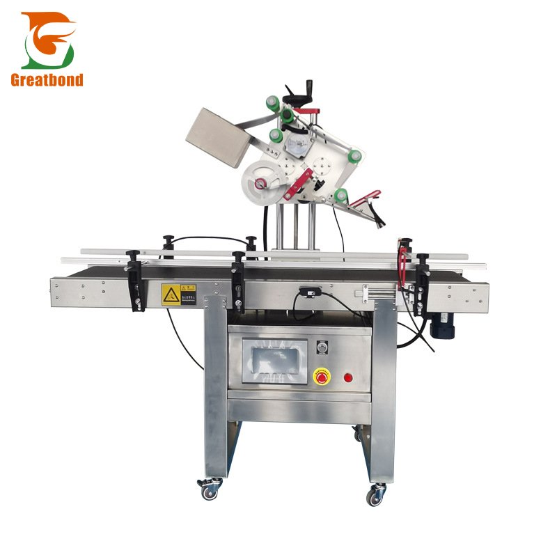 2024 Commercial Industrial Container Bottom sticker Machine CE Automatic Flat Bottle Surface boxes Top Labeling Machine For Sale