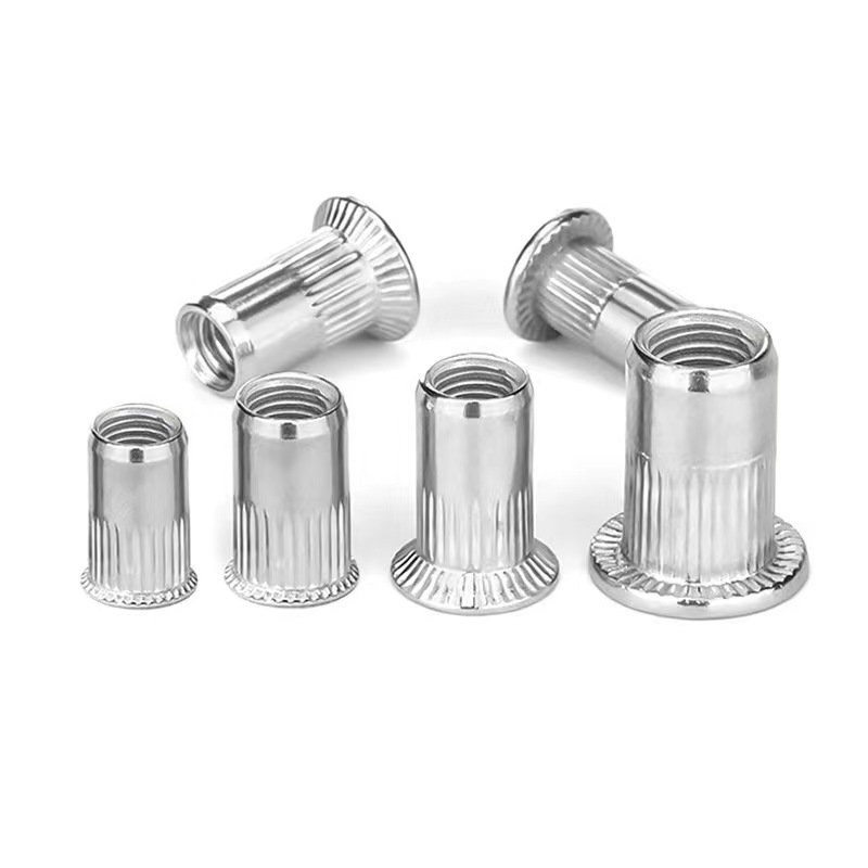 ZINC PLATED Carbon Steel 304 Stainless Steel Vertical Knurled Flat Head Embedded Self Clinching Rivet Nut for Sheet Metal Board
