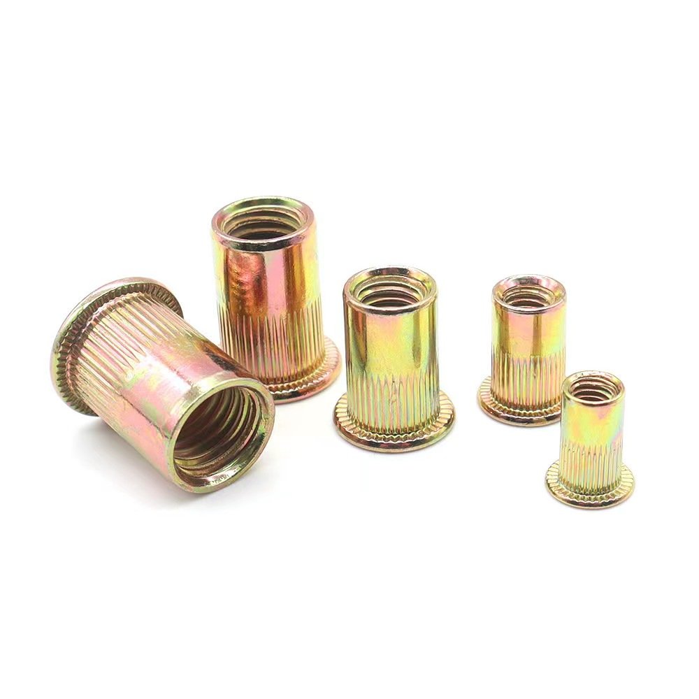 ZINC PLATED Carbon Steel 304 Stainless Steel Vertical Knurled Flat Head Embedded Self Clinching Rivet Nut for Sheet Metal Board