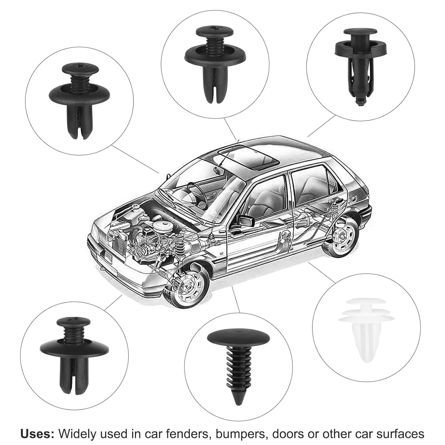 120PCS Universal Auto Plastic Car Clips & Fasteners For Bumper Push Retainer Trim Fender Door Panel Body