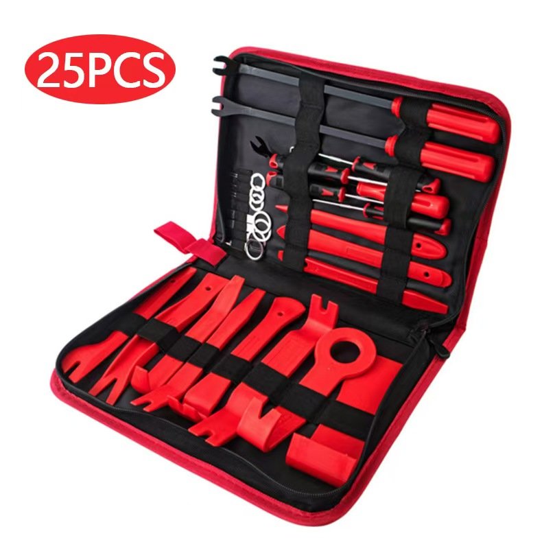 25pc Auto, Car and Furniture Trim Panel Upholstery Removal Set. Pry Levers, Audio Keys Tools & Auto Clip Pliers
