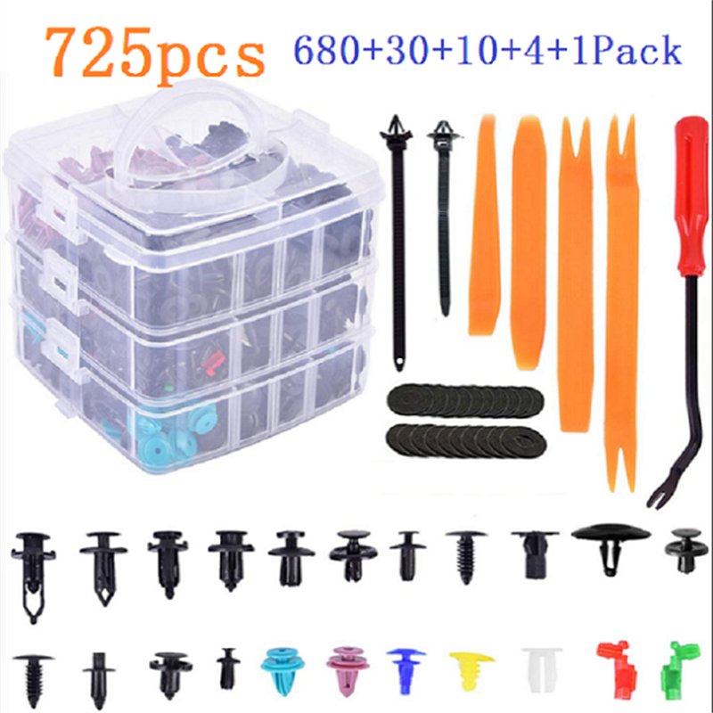 725pcs Car Fastener Clip Kit Fender Rivet Clips Auto Body Push Retainer Pin Rivet Bumper Door Trim Panel Retainer Repair