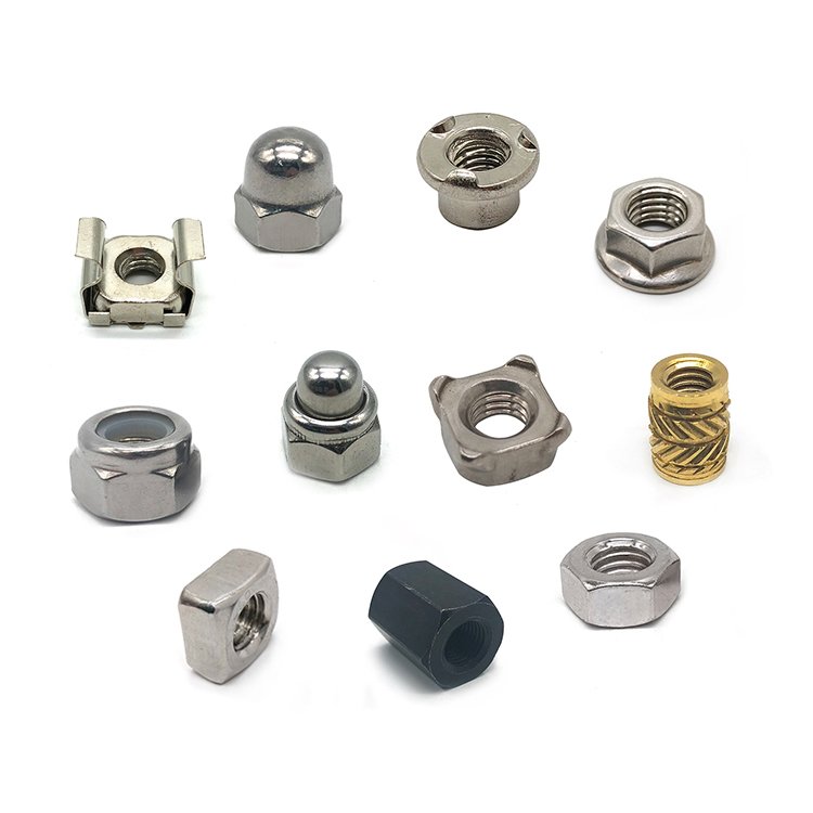 Custom Auto Parts M3 M5 M6 M8 Thin Plain Threaded Knurled Thumb Hexagon Barrel Brass Stainless Steel Insert Flange Lock Hex Nuts