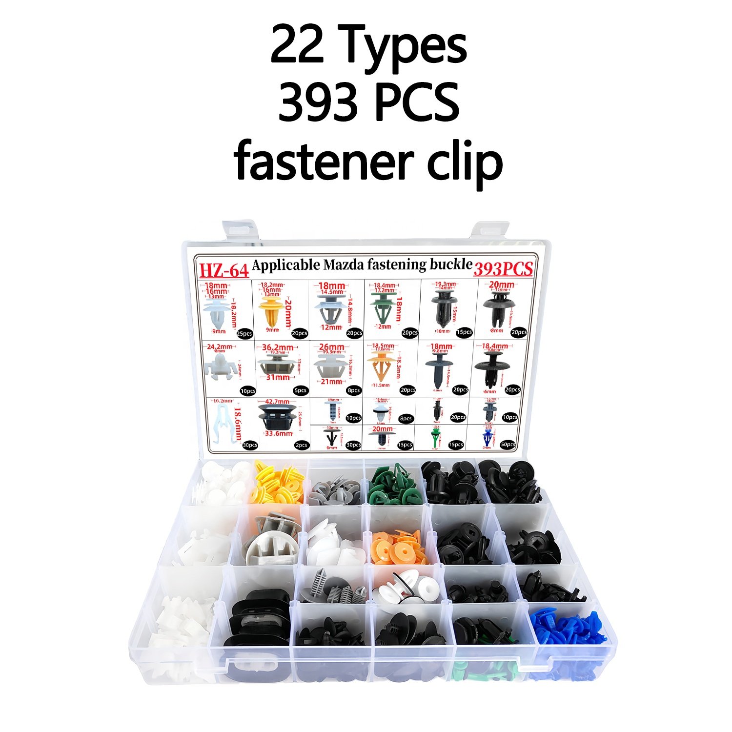 393PCS 22Kinds Car Plastic Fastener Clips Push-type Retainer Door Panel Clip Bumper Fender Clip Set for Mazda