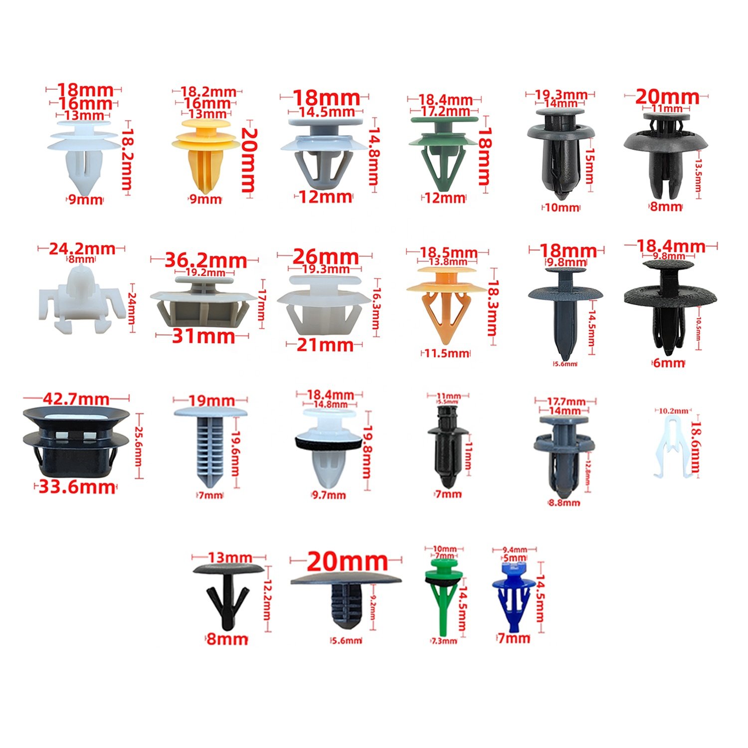 393PCS 22Kinds Car Plastic Fastener Clips Push-type Retainer Door Panel Clip Bumper Fender Clip Set for Mazda