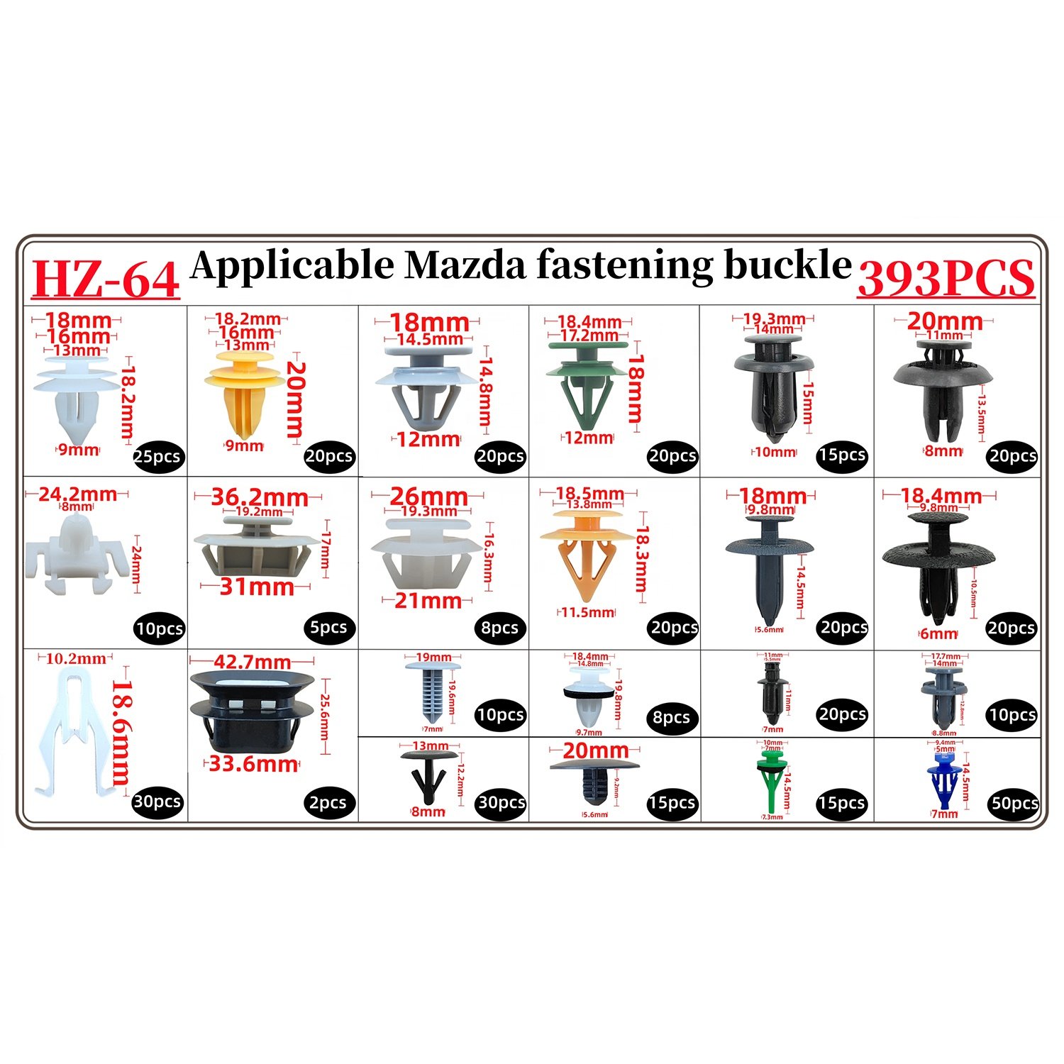 393PCS 22Kinds Car Plastic Fastener Clips Push-type Retainer Door Panel Clip Bumper Fender Clip Set for Mazda