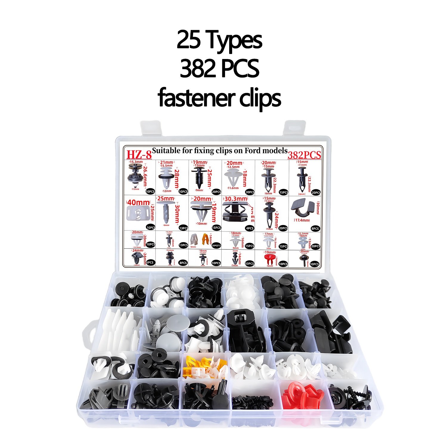 382PCS Car Push Retainer Clips & Auto Plastic Clip Fasteners Nylon Bumper Fender Rivets KIT for Ford