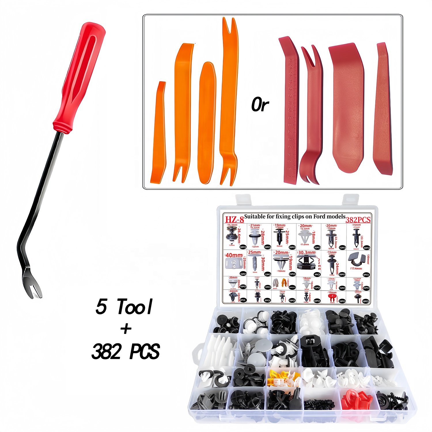 382PCS Car Push Retainer Clips & Auto Plastic Clip Fasteners Nylon Bumper Fender Rivets KIT for Ford