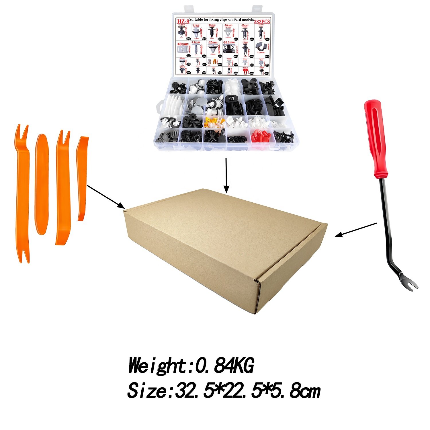 382PCS Car Push Retainer Clips & Auto Plastic Clip Fasteners Nylon Bumper Fender Rivets KIT for Ford