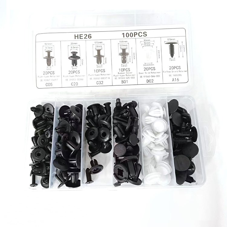 100Pcs Car Body Retainer Clips Plastic Fasteners Kit with Fastener Remover 18 Sizes Auto Push Pin Rivets Set