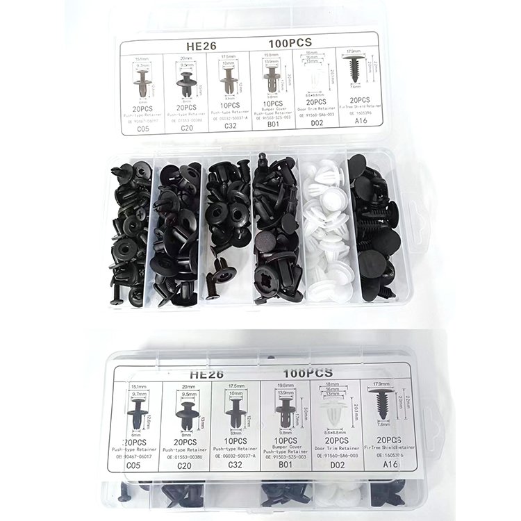 100Pcs Car Body Retainer Clips Plastic Fasteners Kit with Fastener Remover 18 Sizes Auto Push Pin Rivets Set
