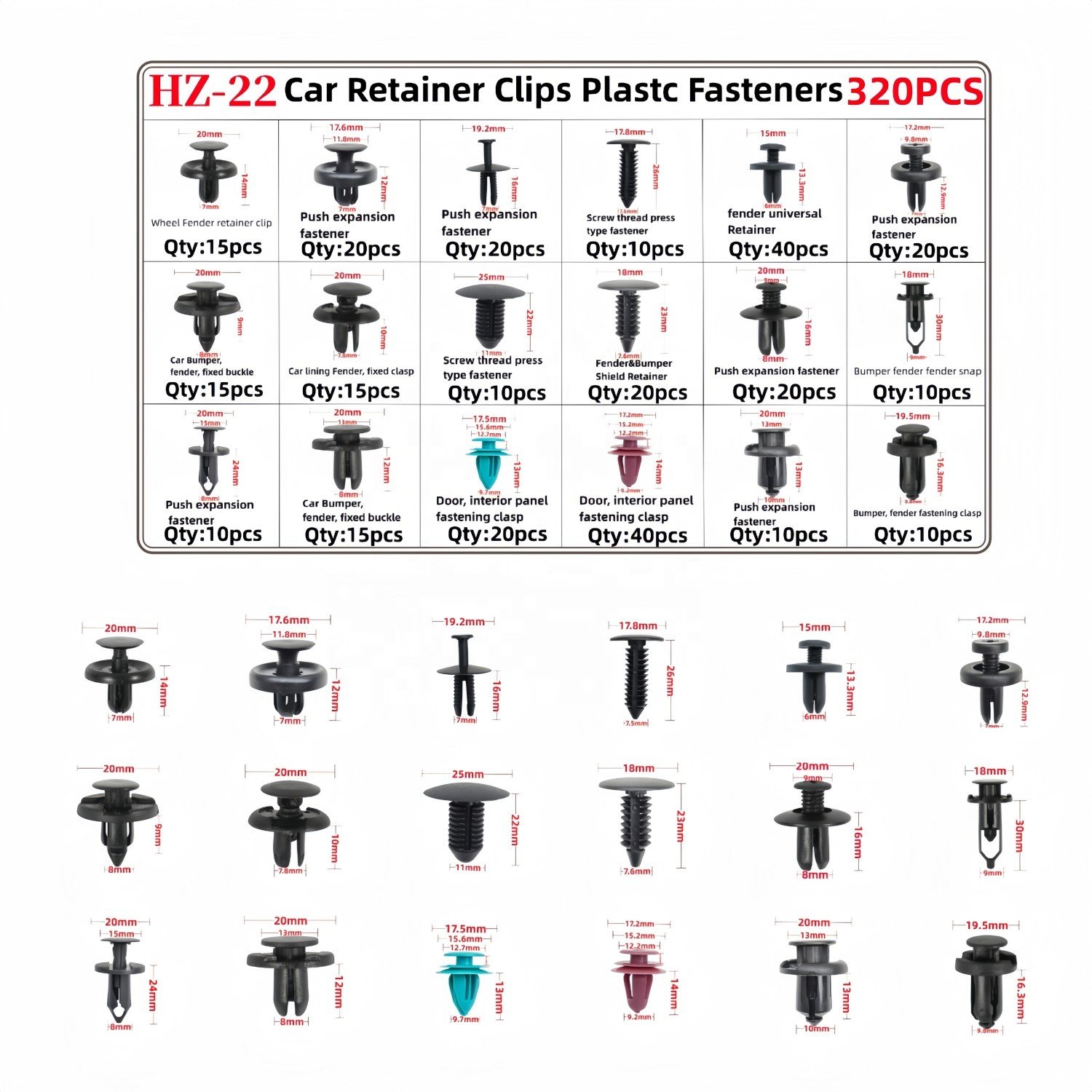 320Pcs Nylon Plastic Car Push Retainer Clips Auto Body Fasteners Assortment Clips Rivet Bumper Kit