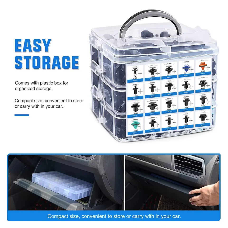 QGZ327 630 Pcs Car Retainer Clips Kit 16 Most Popular Sizes Auto Push Pin with Foam Cable Ties and Fasteners Remover