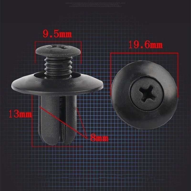 100pcs 8mm Plastic Rivets Fasteners Screw Car Bumper Fender Black Rivet Car Fastener Clips for Toyota Focus Kia Nissan Yamahaa