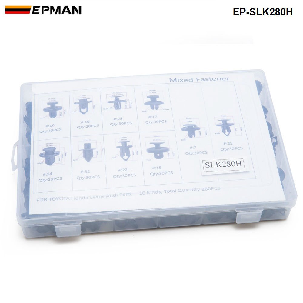 280pcs/BOX Black Plastic Mixed Auto Fastener Vehicle Car Bumper Clips Retainer Rivet Door Panel Fender Liner EP-SLK280H