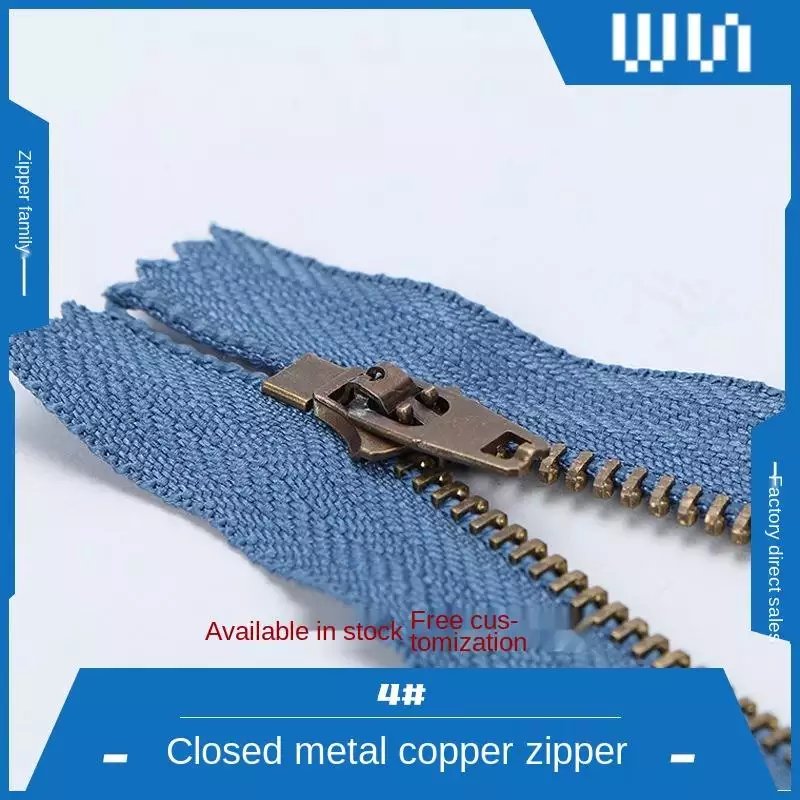 Wholesale Metal Zippers 3# Closed Metal Bronze Teeth Jeans Zipper Closed Tail Zip-Fastener Slide Fastener for Jeans Bag