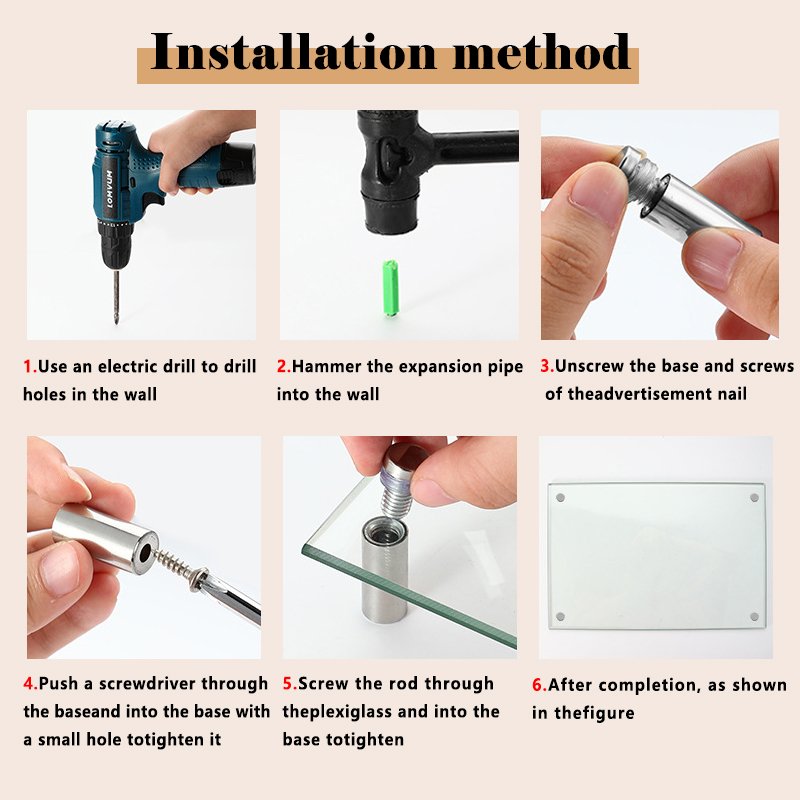 Customizable Packaging Stainless Steel Spacer Sign Standoff Screws Fasteners for Acrylic Advertising Board