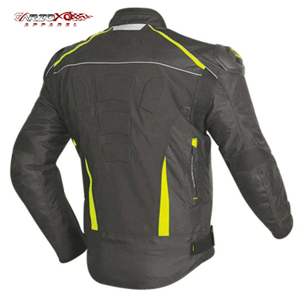 Gariox Apparel Hot Sell Men 4Season Breathable Black Yellow Reflective Print Motorcycle Maxdura Jacket